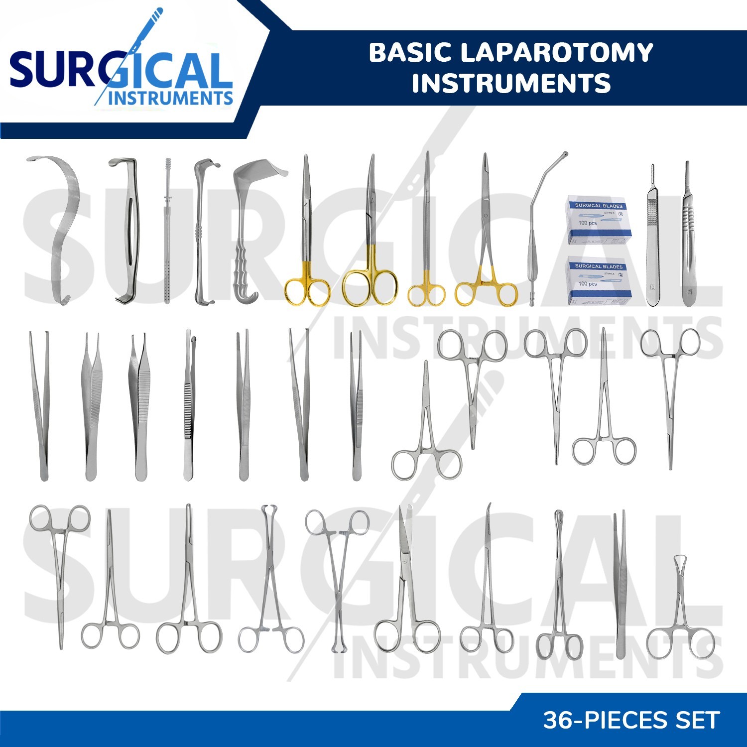 36 Pcs Custom Basic Laparotomy Instruments Set Surgical Medical German Grade