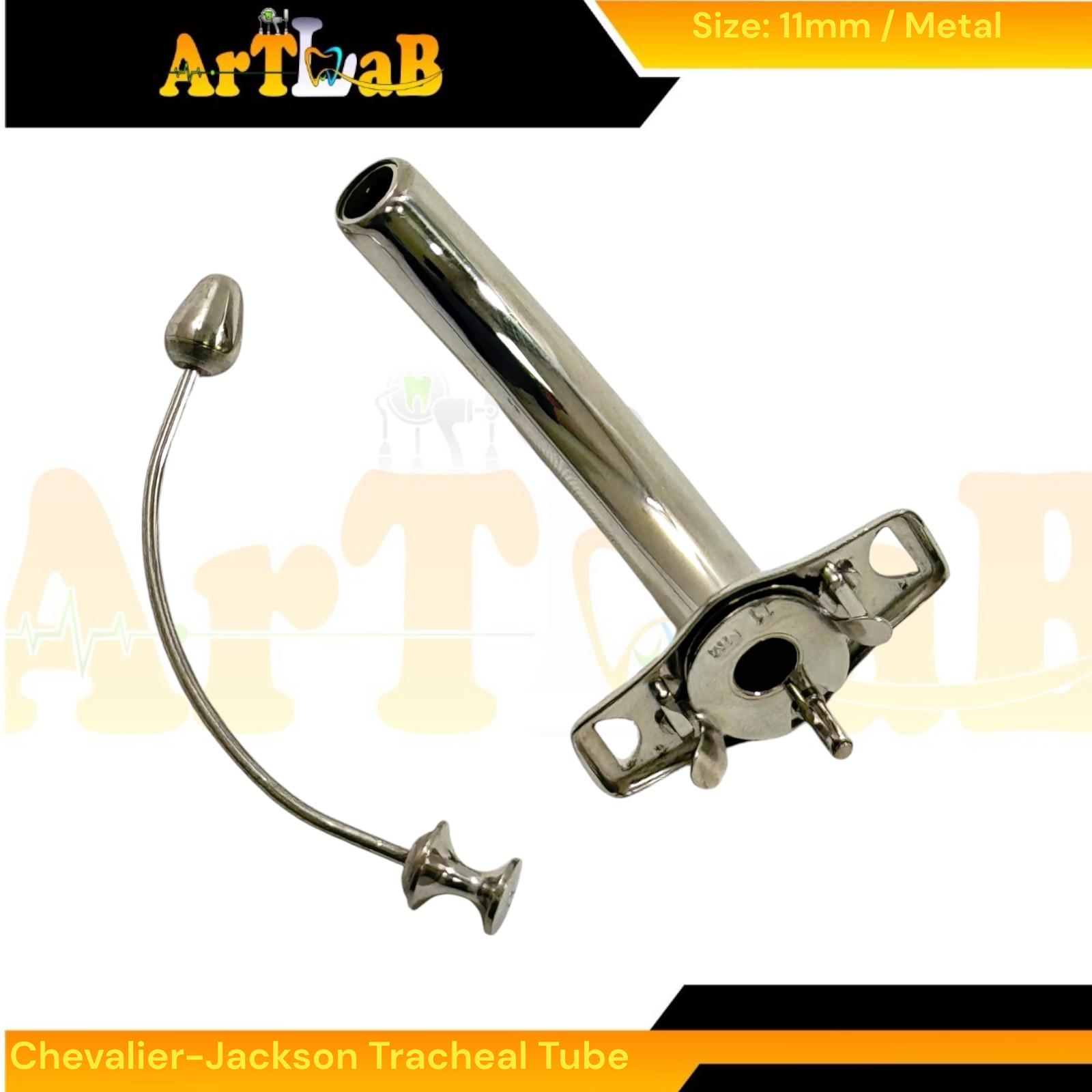 11mm Tracheal Jackson Tube with Obsturator Plug Metal ENT Instruments (1 EA)