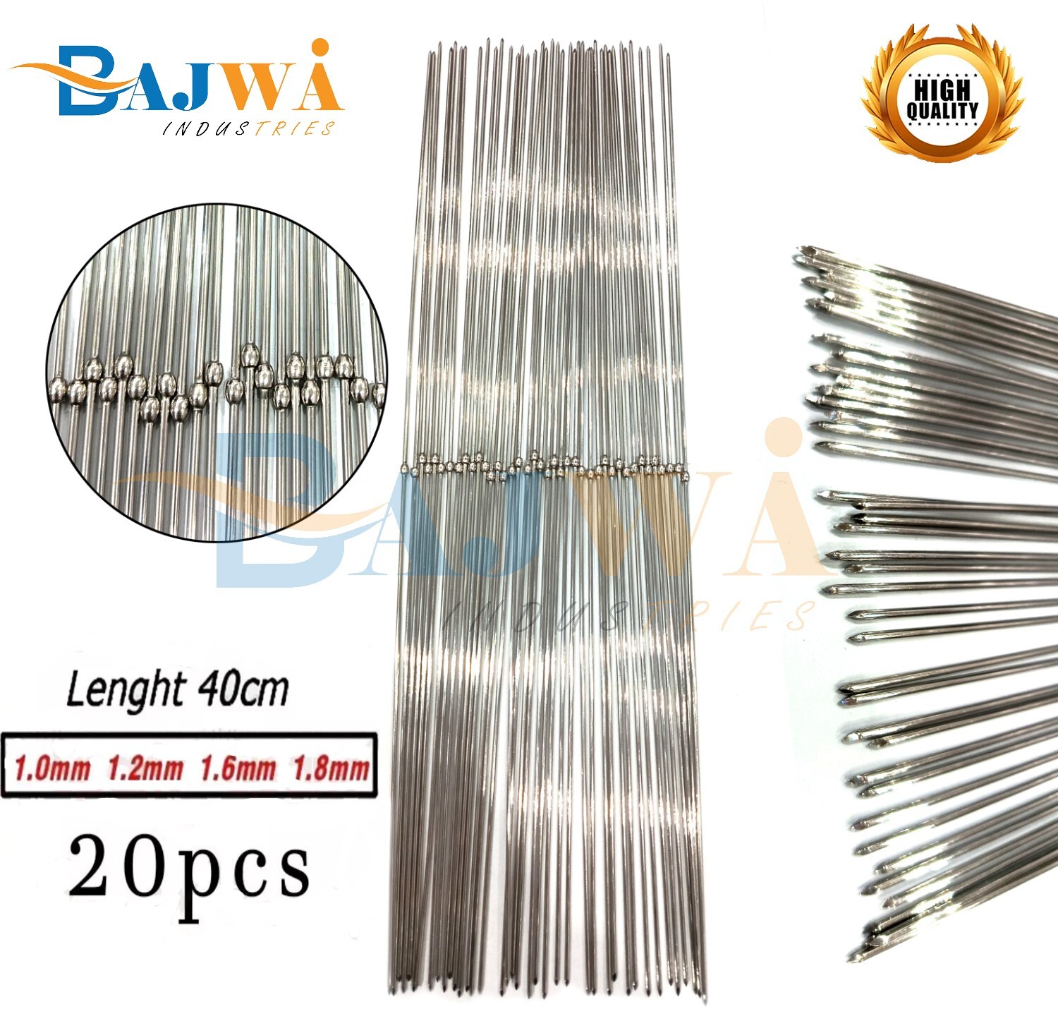 Steinmann Pins 40cm 1.0mm 1.2mm 1.6mm 1.8mm Orthopedic Veterinary Surgical