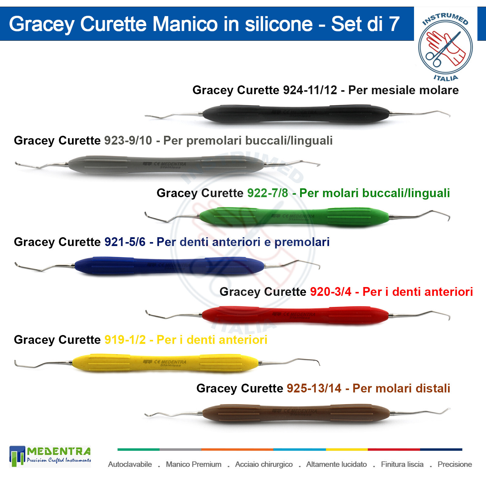 Dental Gracey Curettes Silicone Handle Periodontal Tools Universal 7Pcs