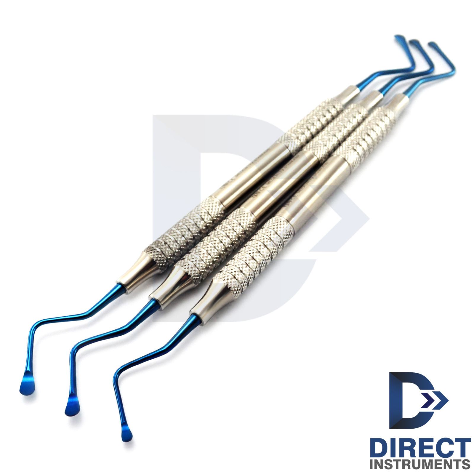 3Pcs Blue Tips Periodontal Bone Curettes Lucas Bone Defects Tissue Cyst Removal