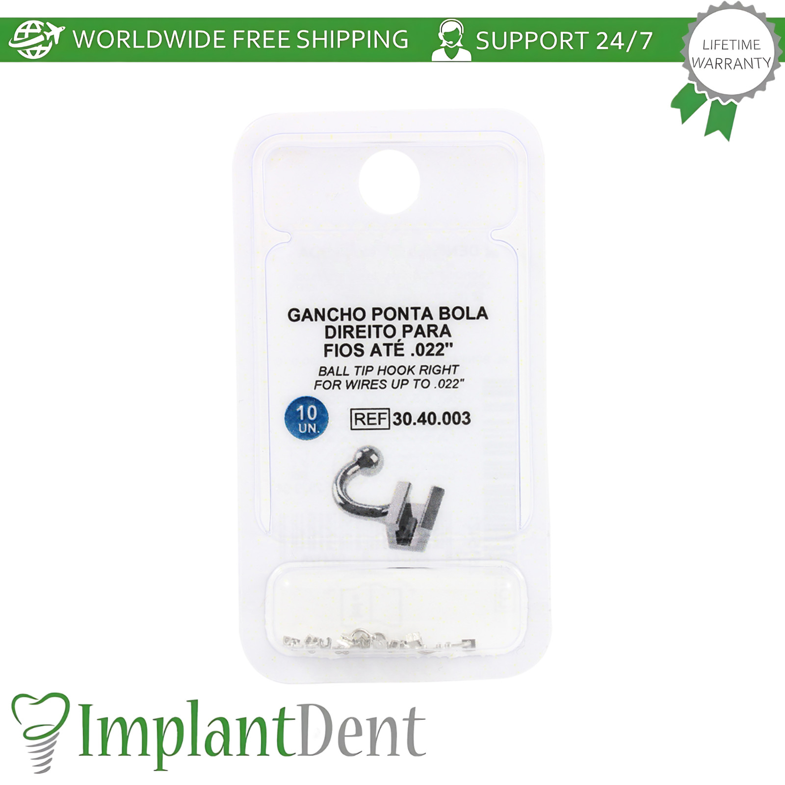 Universal Straight Hook Crimpable Ball Tip Holds Dental Elastic Chains 10pcs