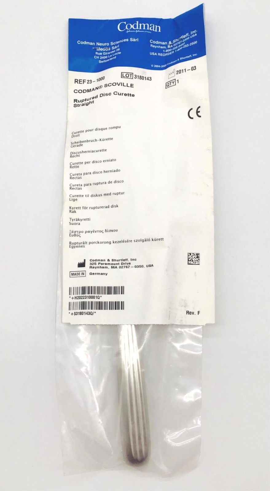 Codman 23-1000 Scoville Straight Ruptured Disc Curette – NEW