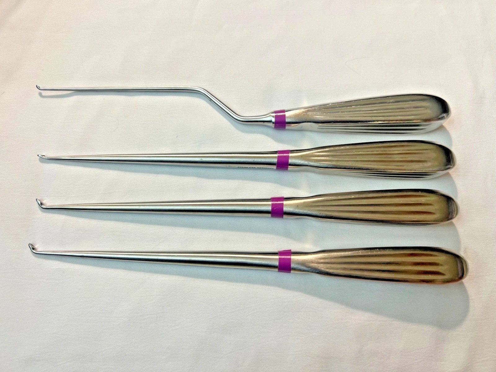 Set Of 4 Millennium Spinal Curettes Sizes 0,00,0000 Angled & Straight 9″ Length
