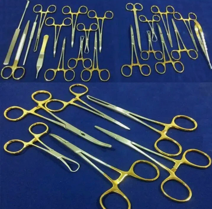 SET OF 21 PCS GOLD HANDLE T/C FELINE SPAY PACK SURGICAL INSTRUMENTS KIT