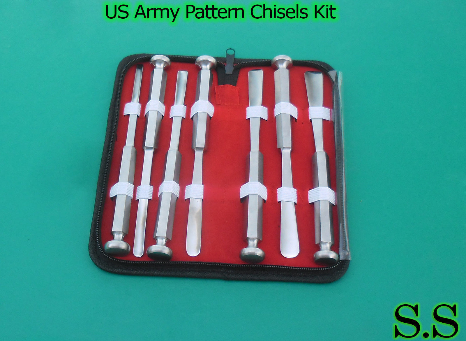 7 Pcs US Army Pattern Chisels Orthopedic Instruments With Kit