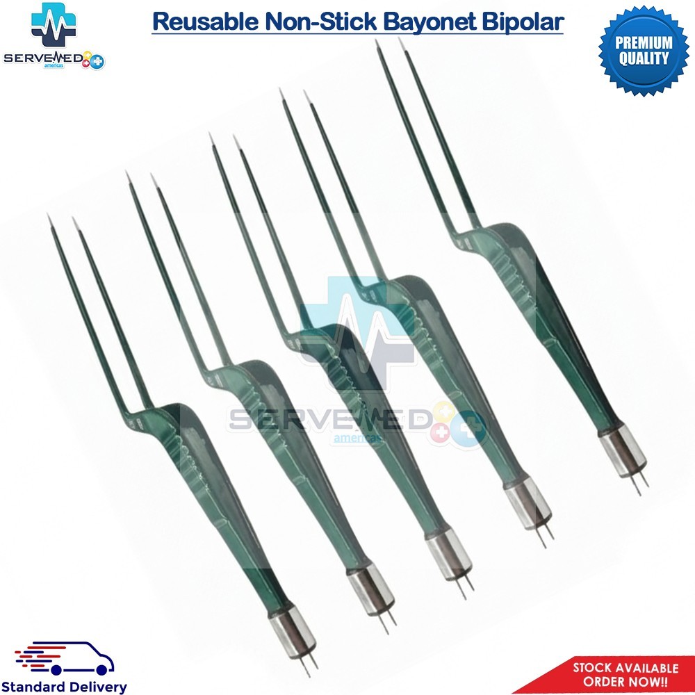 Reusable Non-Stick Bayonet Bipolar Forceps 8 Green Electrosurgery Instruments