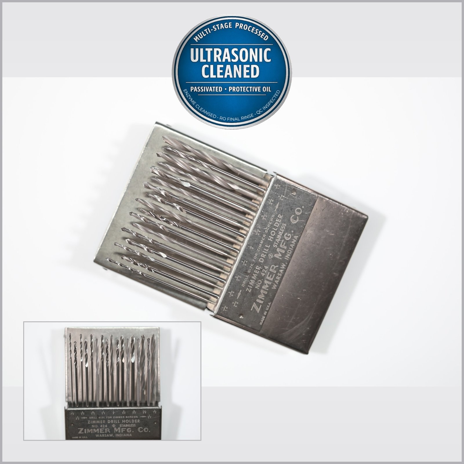 Zimmer Drill Bit Set, 17 Drill Bits With Zimmer Drill Bit Holder #424, 5-3/8in
