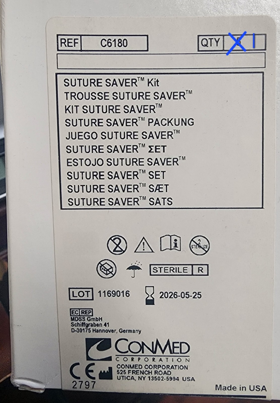 Conmed Suture Saver Kit REF C6180 (ONE KIT)