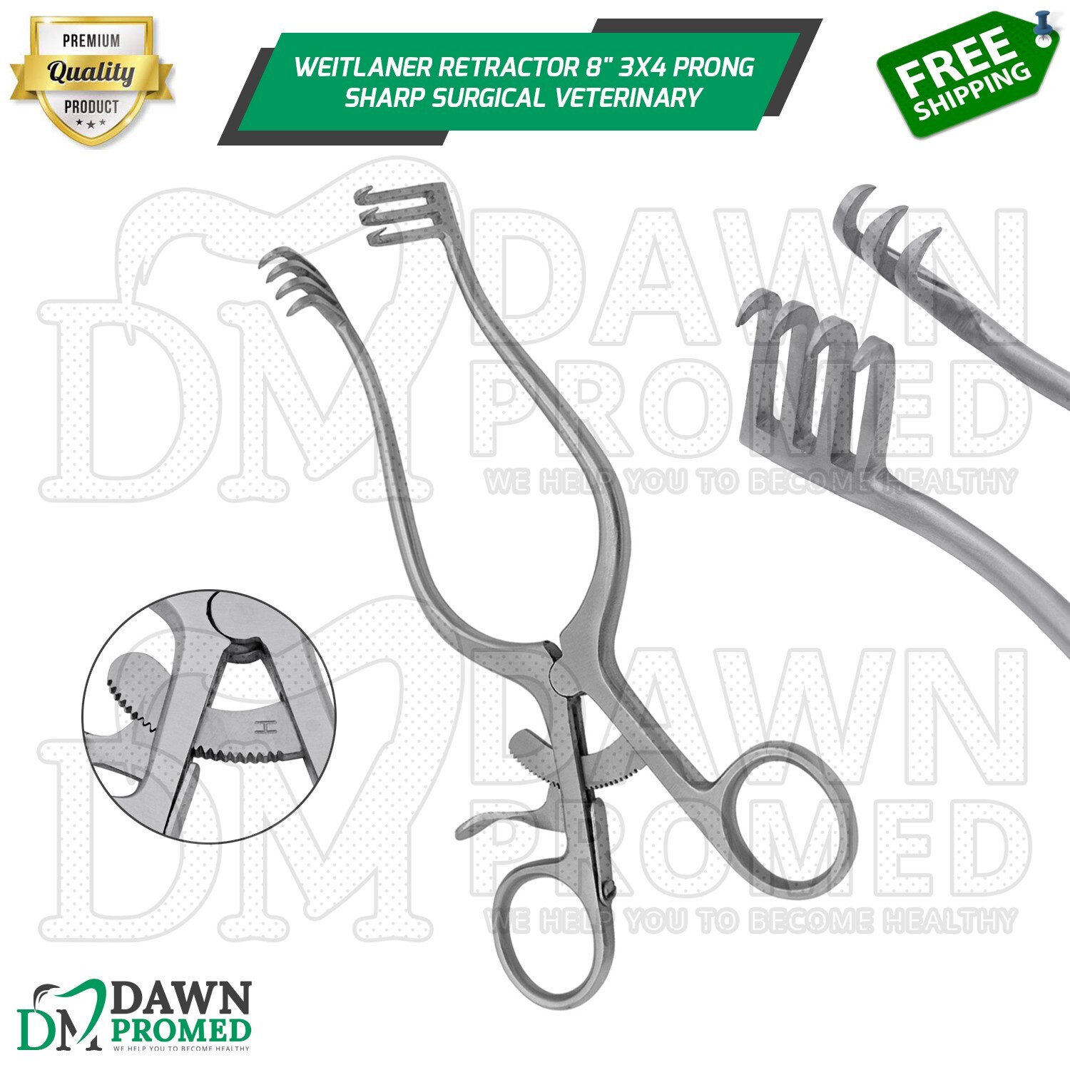 Weitlaner Retractor 8″ 3×4 Prong Sharp Surgical Veterinary Instrument German Gr