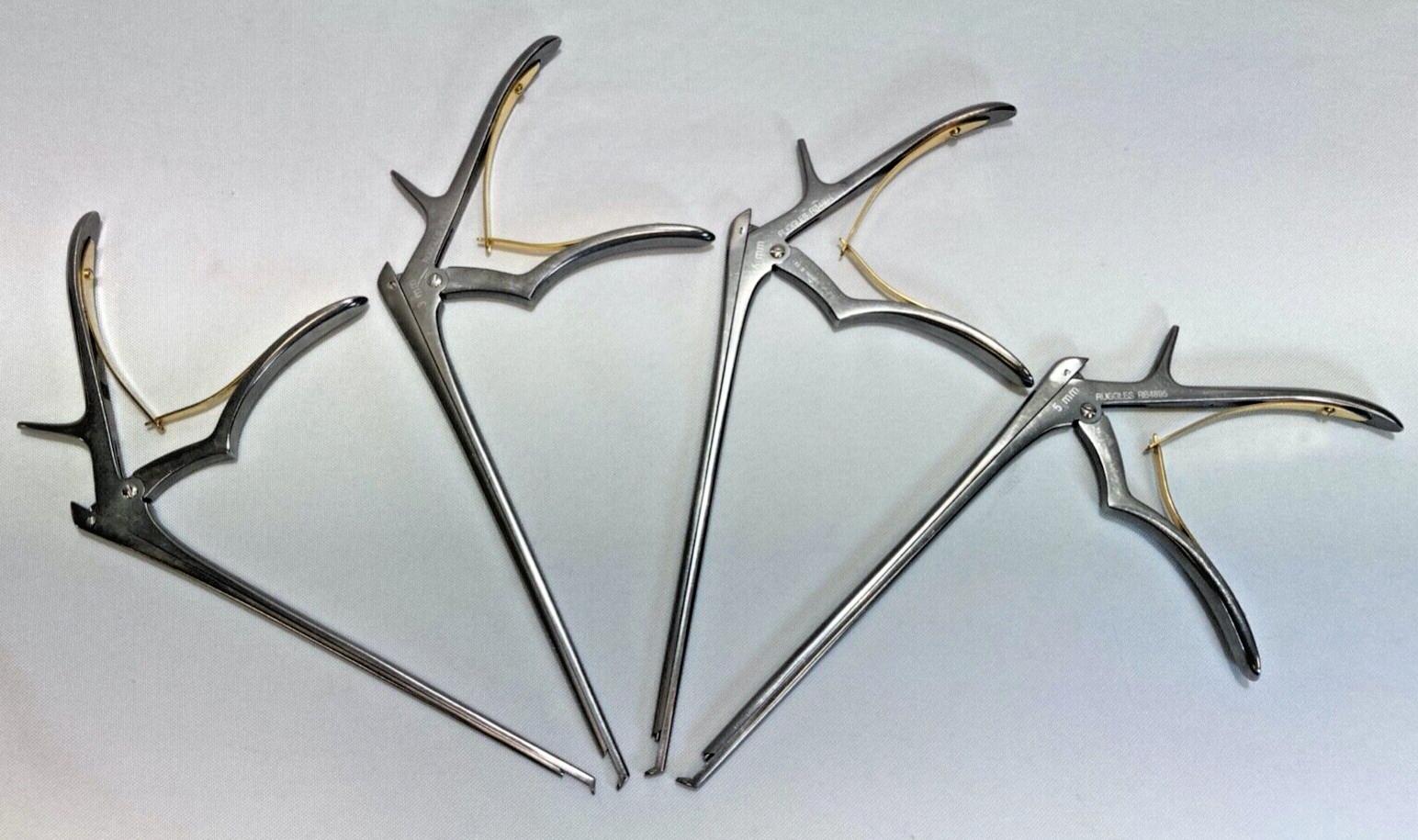 Set of 4 Ruggles Kerrison Rongeurs 2-5mm x 40° Up x 8″ Orthopedic Neuro Spine