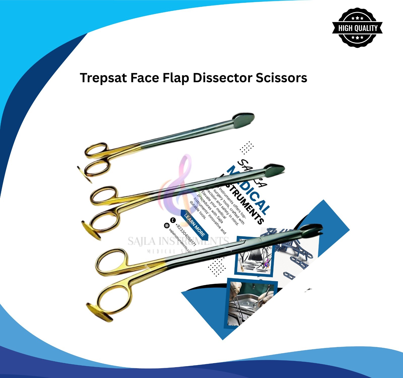 Trepsat Face Flap Dissector Scissors Set of 3pcs Lenth 18CM by Sajla