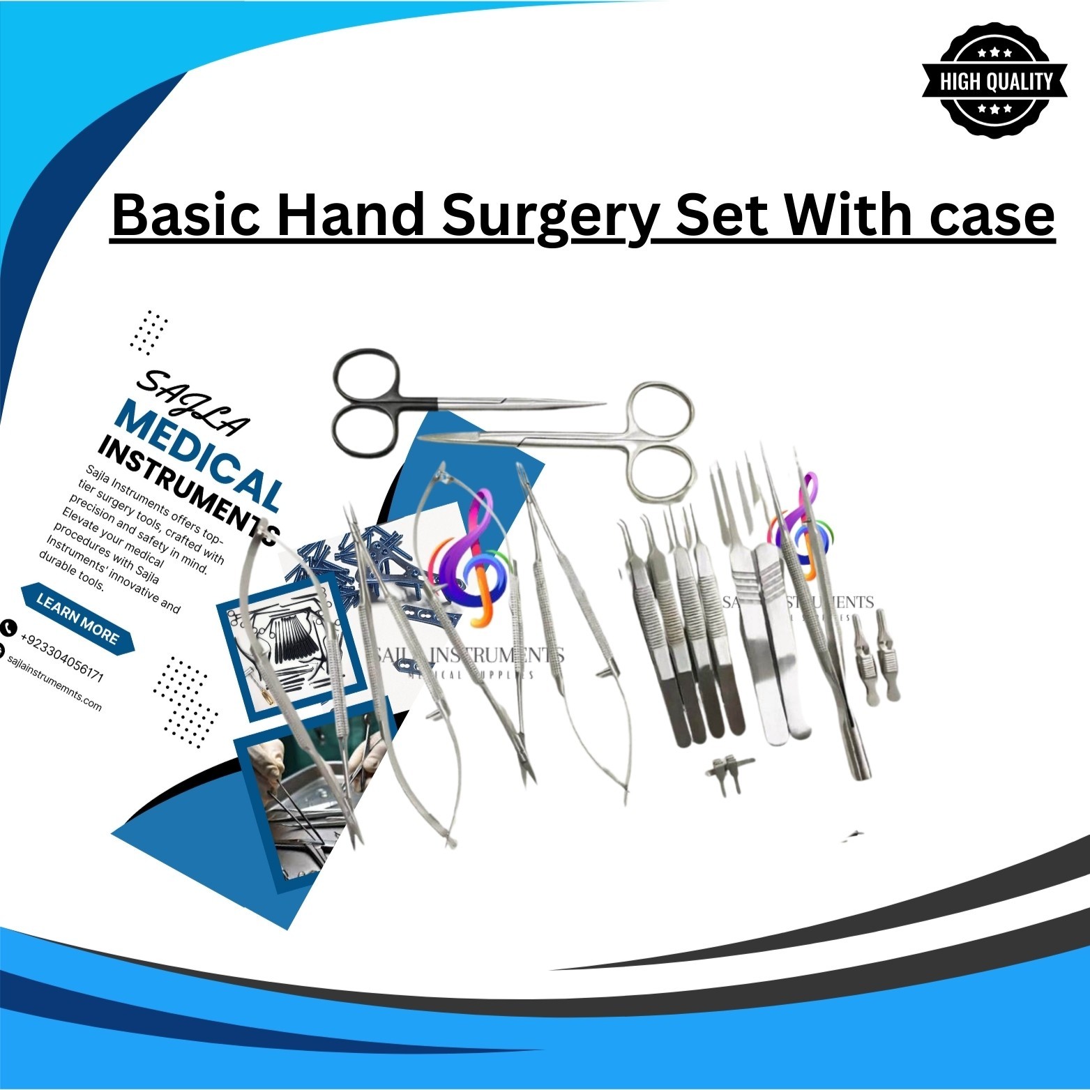 Basic Hand Surgery Set of Micro Surgical Instruments With case by sajla