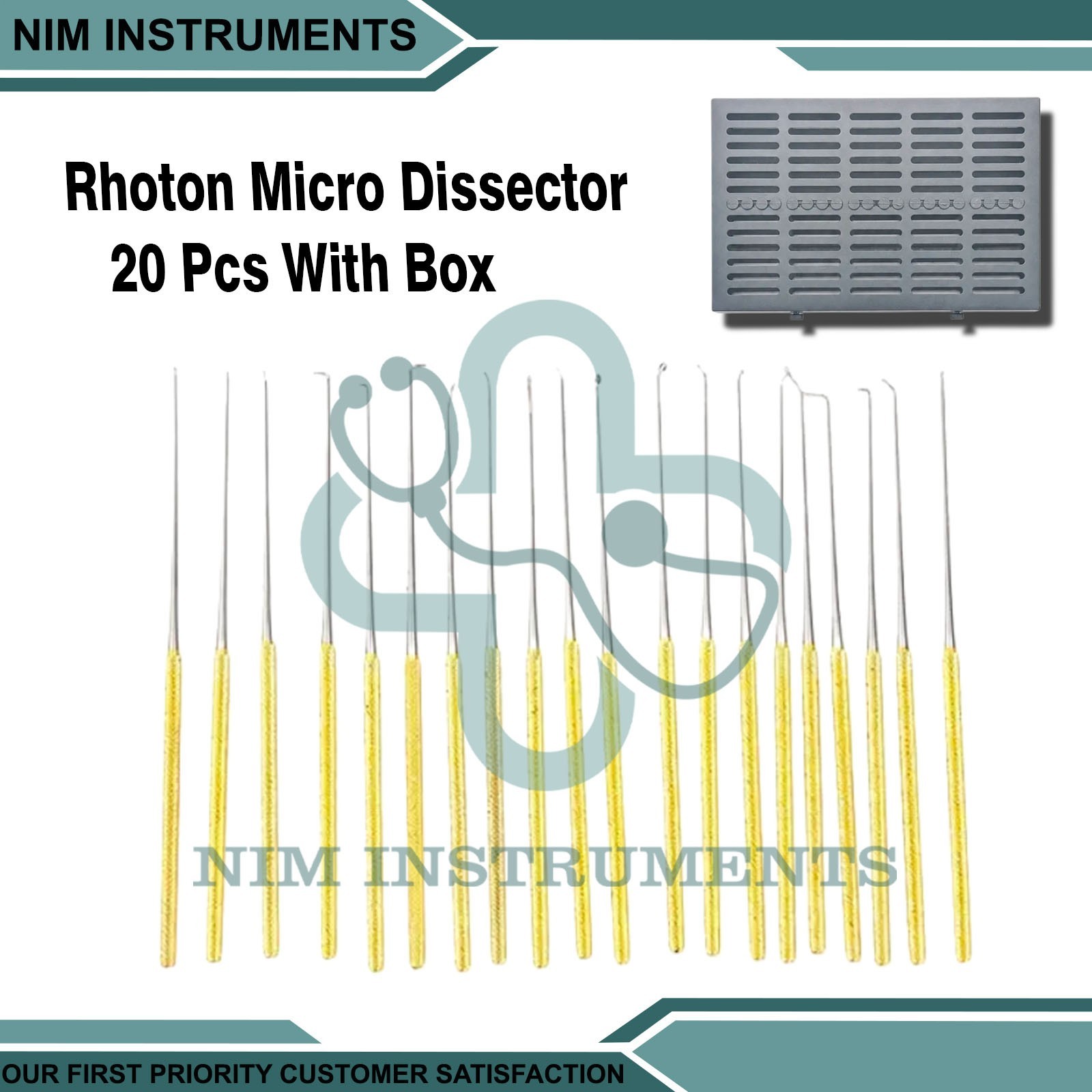 Rhoton Micro Dissector Set Of 20 Pieces with Gold Neurosurgery Surgery