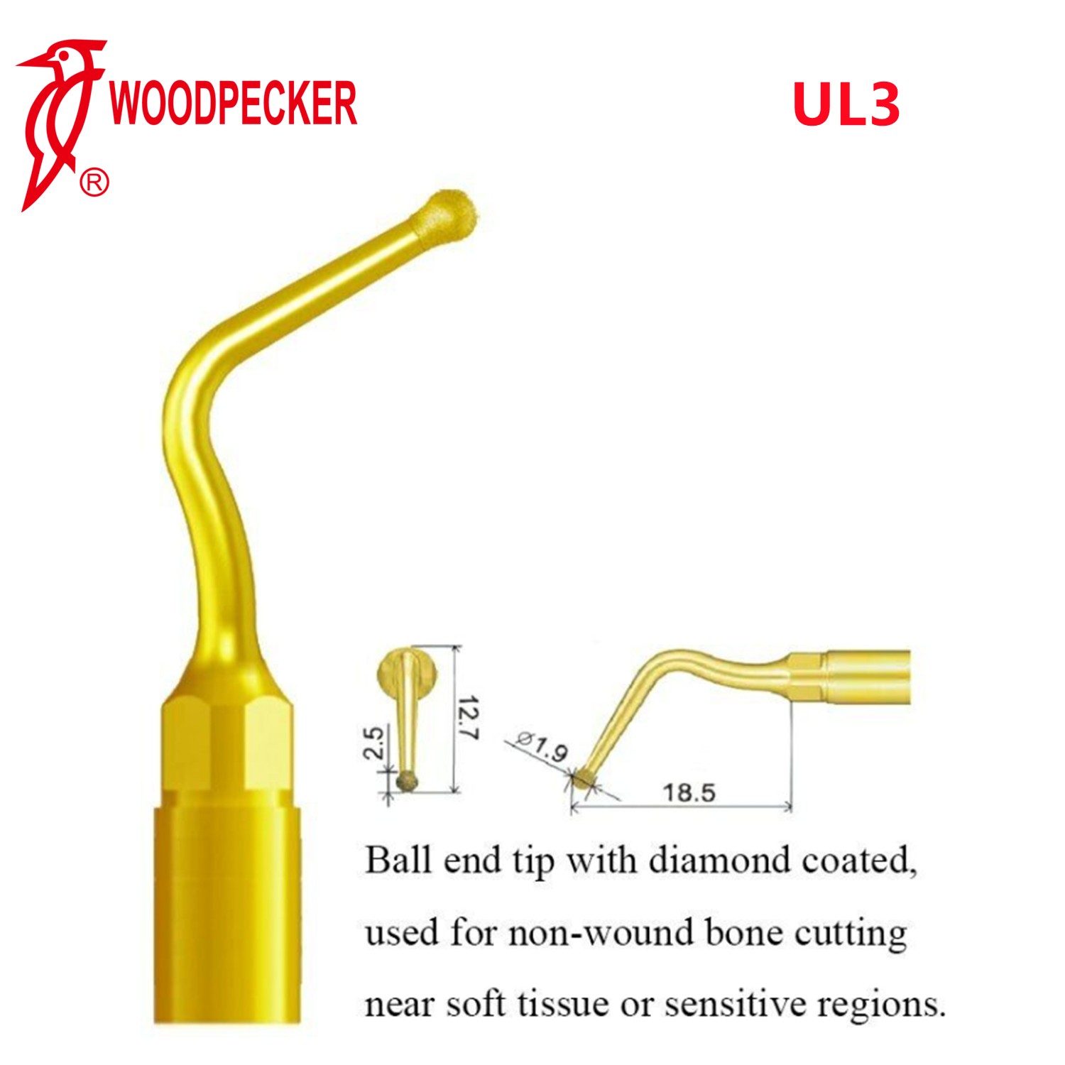 Woodpecker Dental Piezo Ultrasonic Bone Surgery Tip UL3 Fit US-II LED Surgery