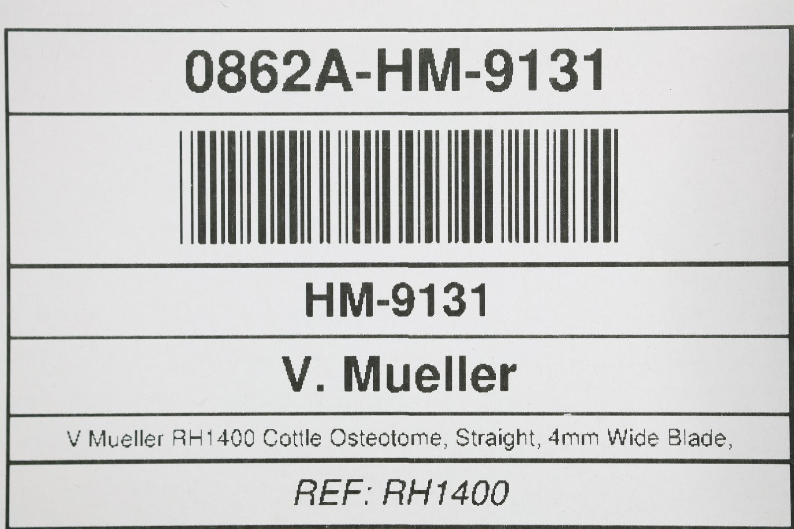 V Mueller RH1400 Cottle Osteotome, Straight, 4mm Wide Blade, 6-5/8in