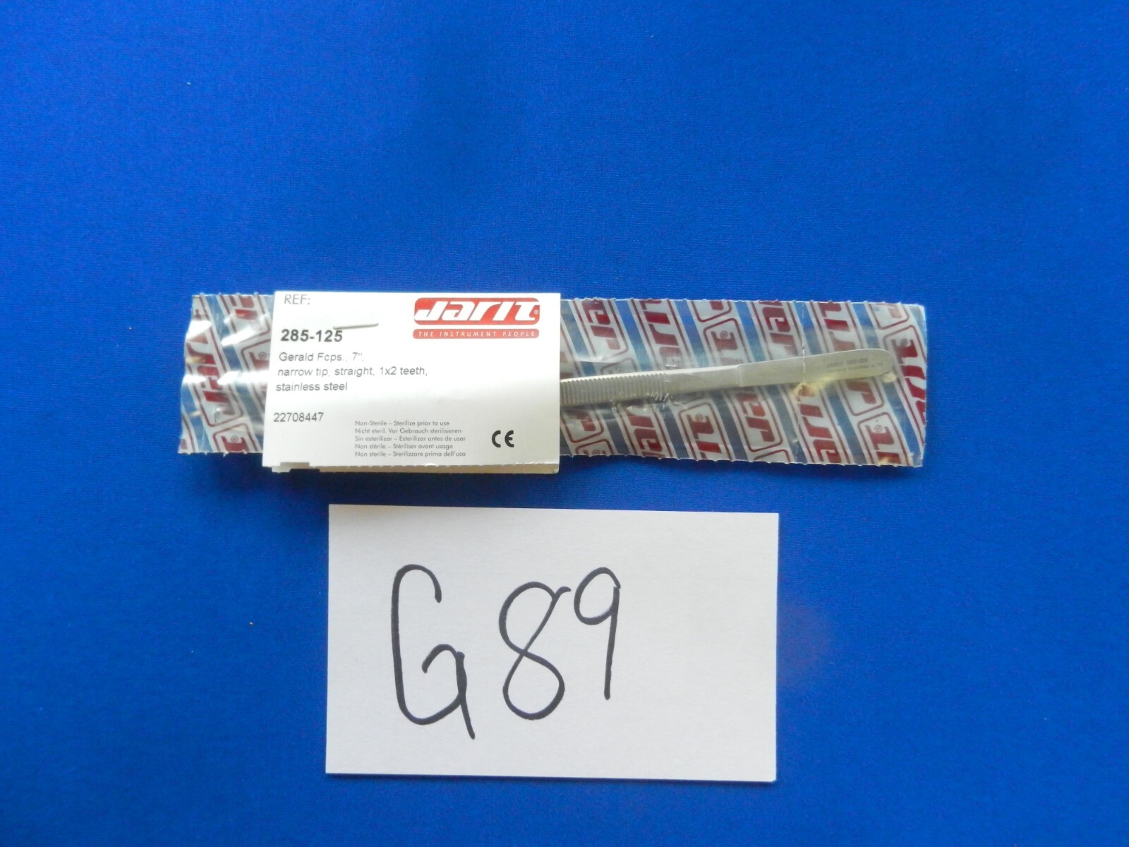 G89 **NEW** Jarit 285-125 Gerald Straight Narrow Tip 1×2 Tooth Forceps 7″ Long
