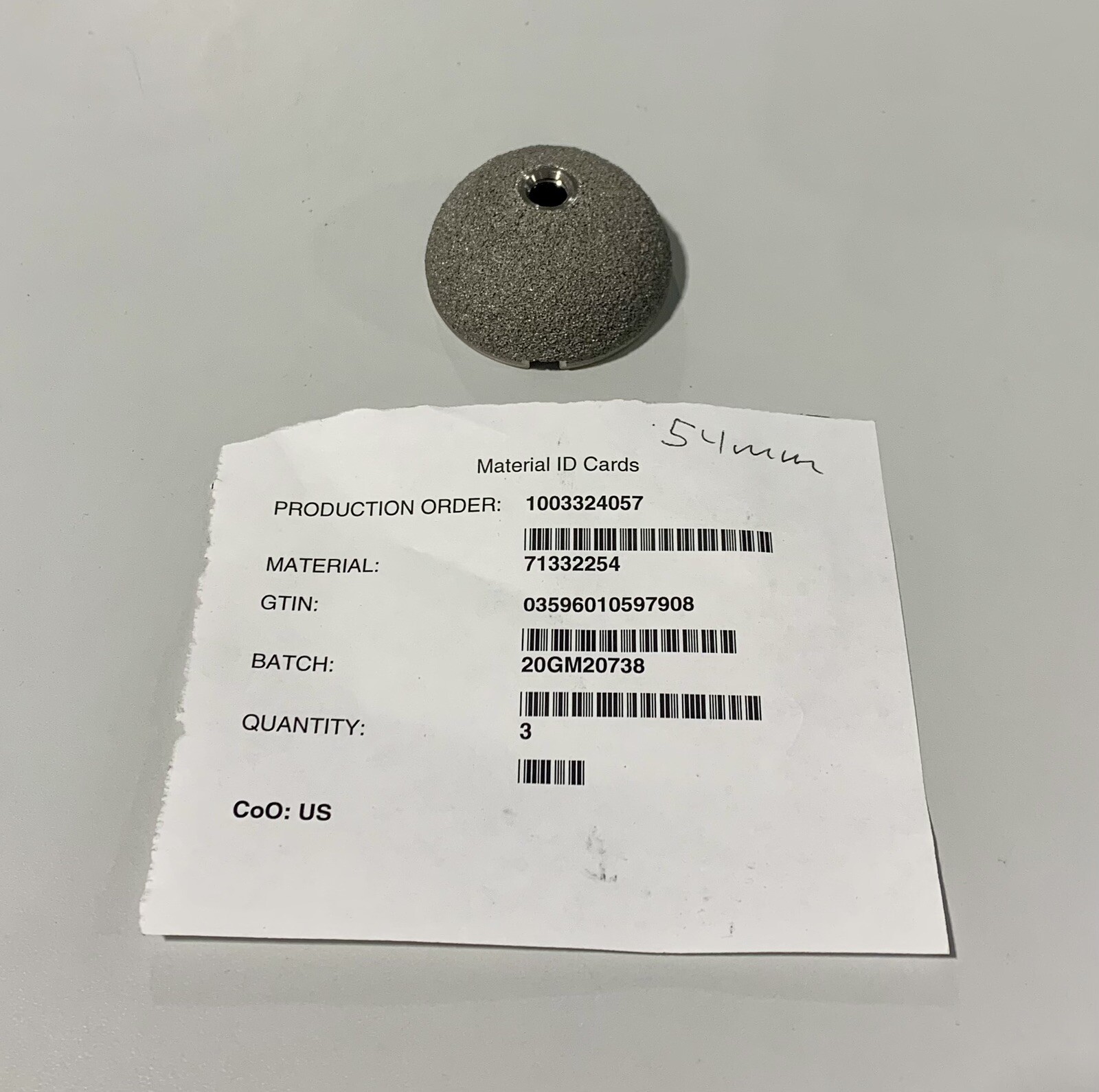 Smith And Nephew 7133-2254 R3 Acetabular System 54mm Demo Trial Shell *NOB*