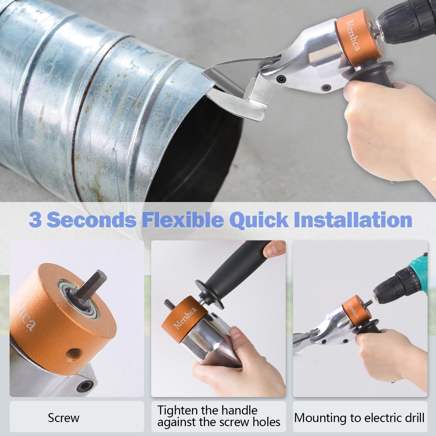 360° Pivoting Drill Metal Shear Attachment – for Curved & Straight Cutting, Prof