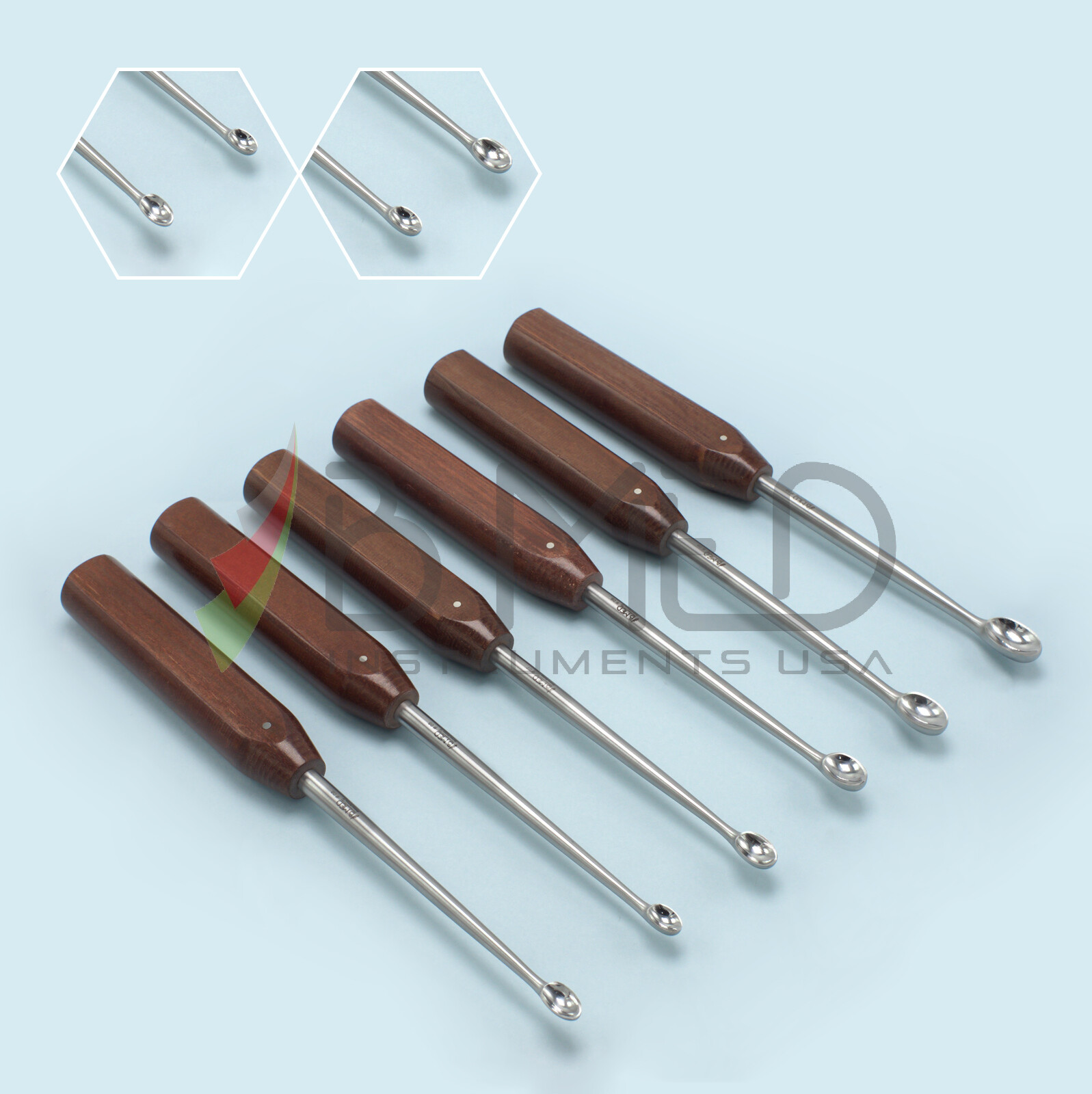 OR Grade Halle Spinal Bone Curettes Set Oval Cup Orthopedic Surgical Instrument