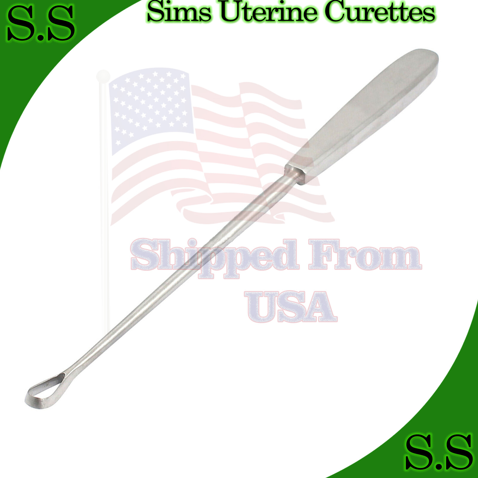 Sims Uterine Curettes 11″ (27.9cm), Sharp Blade, Size 6