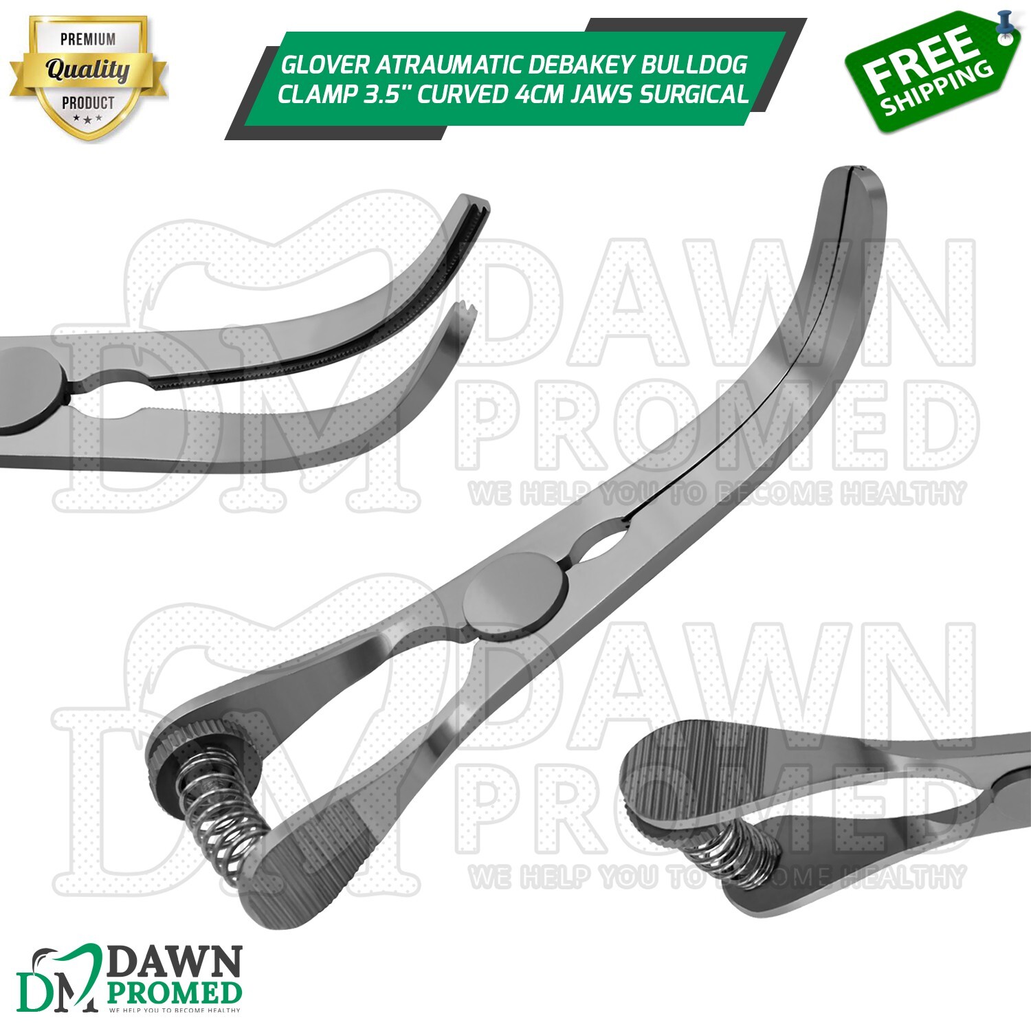 Glover Atraumatic Debakey Bulldog Clamp 3.5” Curved 4cm Jaw Surgical Instrument