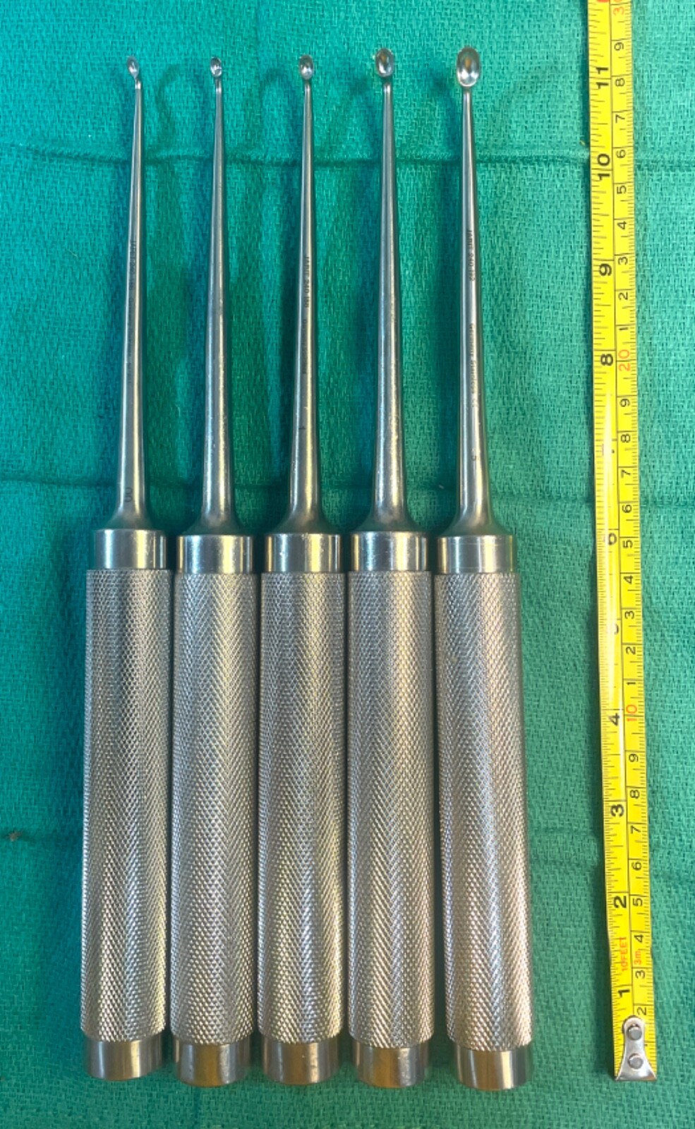 Set of 5 Jarit Cobb Curette Straight- 11″ ( 2/0, 0, 3, 5)