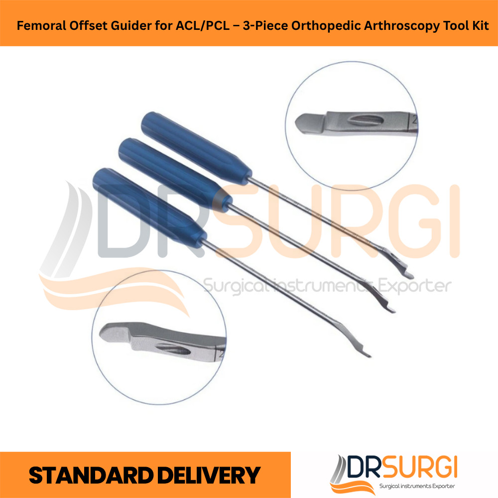 Femoral Offset Guider for ACL/PCL – 3-Piece Orthopedic Arthroscopy Tool Kit