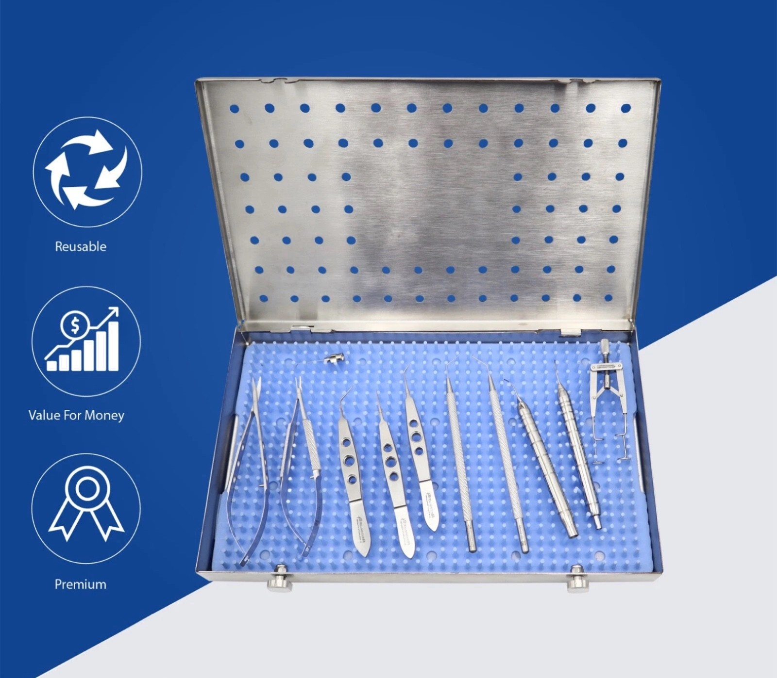 Reusable Cataract Surgical Complete Kit 12 PCS Ophthalmic Eye Instruments Kit