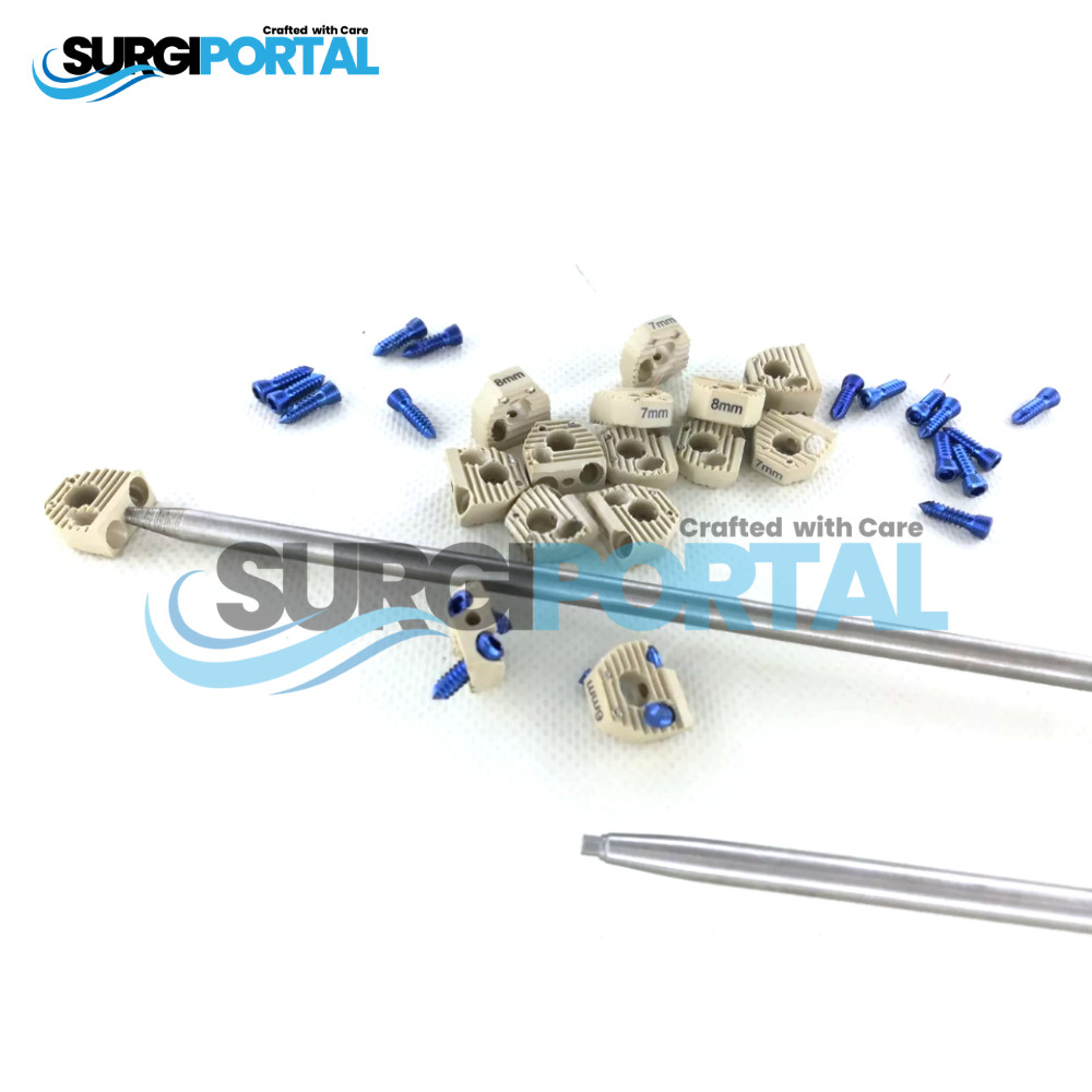 Locking 5mm CERVICAL FUSION SPINE CAGE (PEEK Material) with SCREWS 17 Pcs