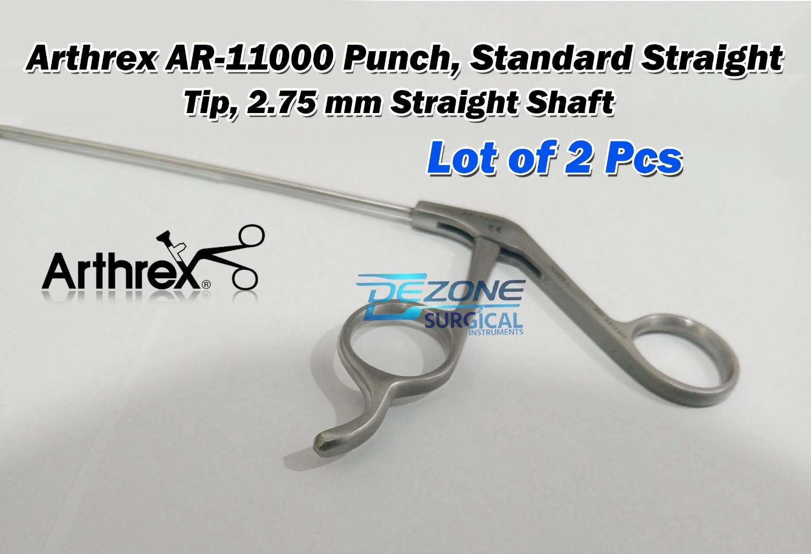 Lot of 2 Arthrex AR-11000 Punch, Standard Straight Tip, 2.75 mm Straight Shaft