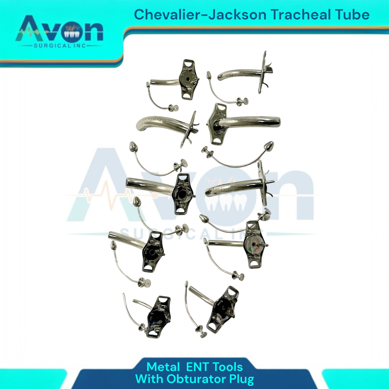 Jackson Tracheal Cannula Tube with Obturator Plug, Metal, Tracheostomy Tool, 1pc