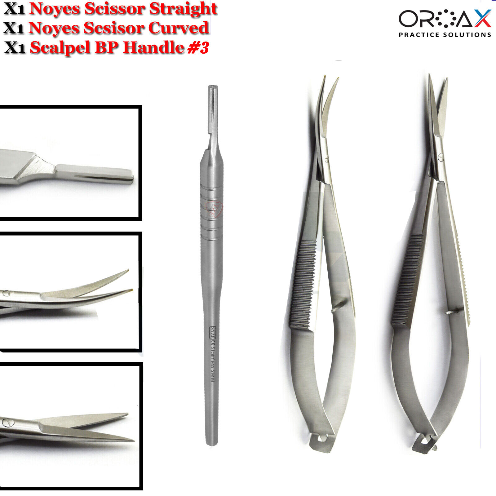 Micro Surgery Noyes Suture Dissecting Scissors Dental Surgical Scalpel Handle #3