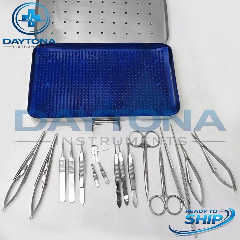 Micro Hand Surgery Instruments Kit Microvascular Clamp Surgical Suture Kit 17Pcs