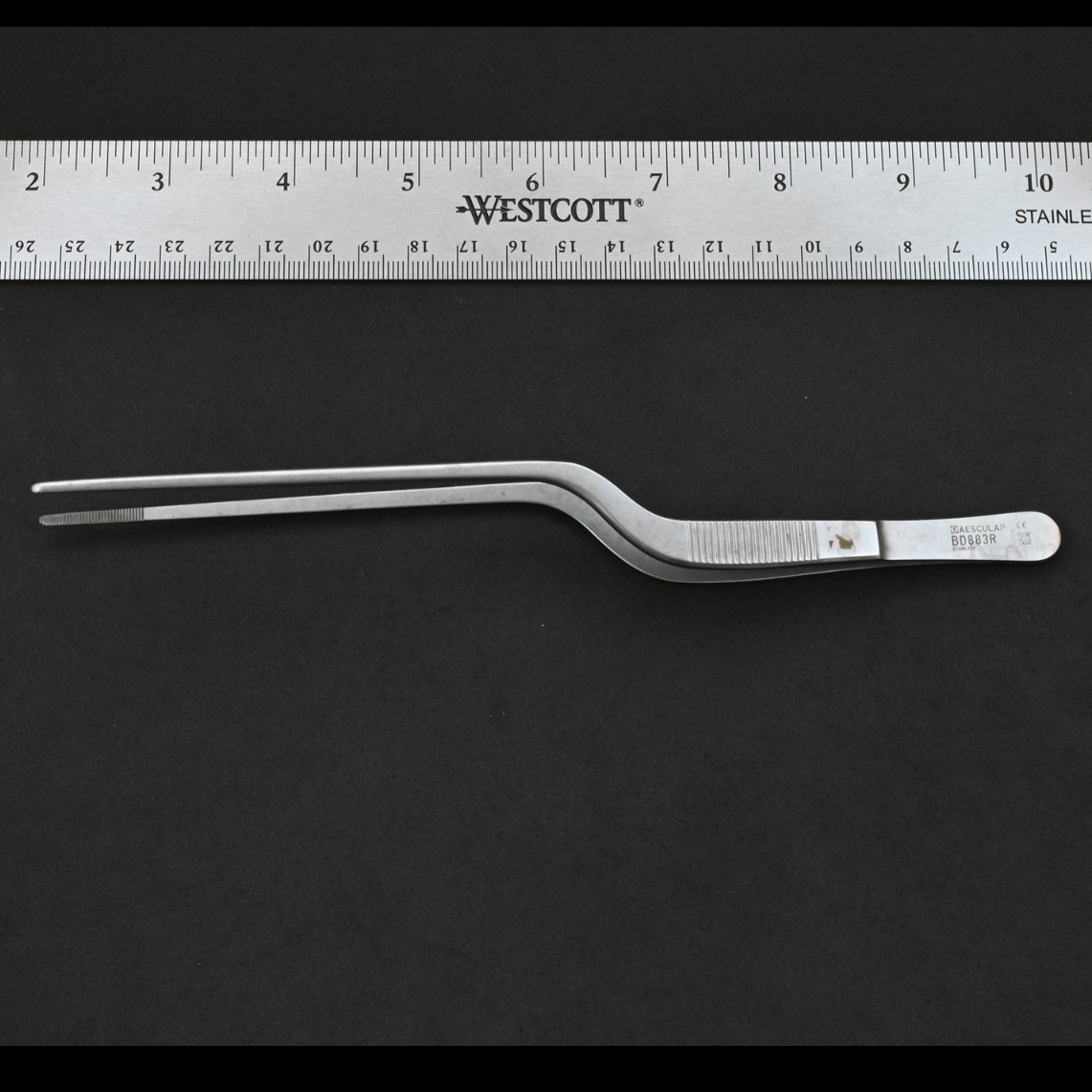 Aesculap BD883R Gruenwald Bayonet Forceps Serrated 7 7/8 in