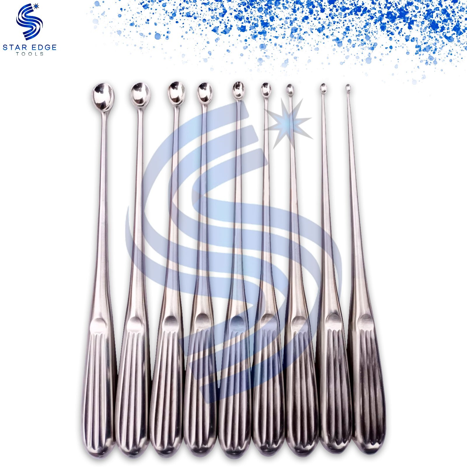 set of 9 Volkmann bone curette orthopedic surgical instruments