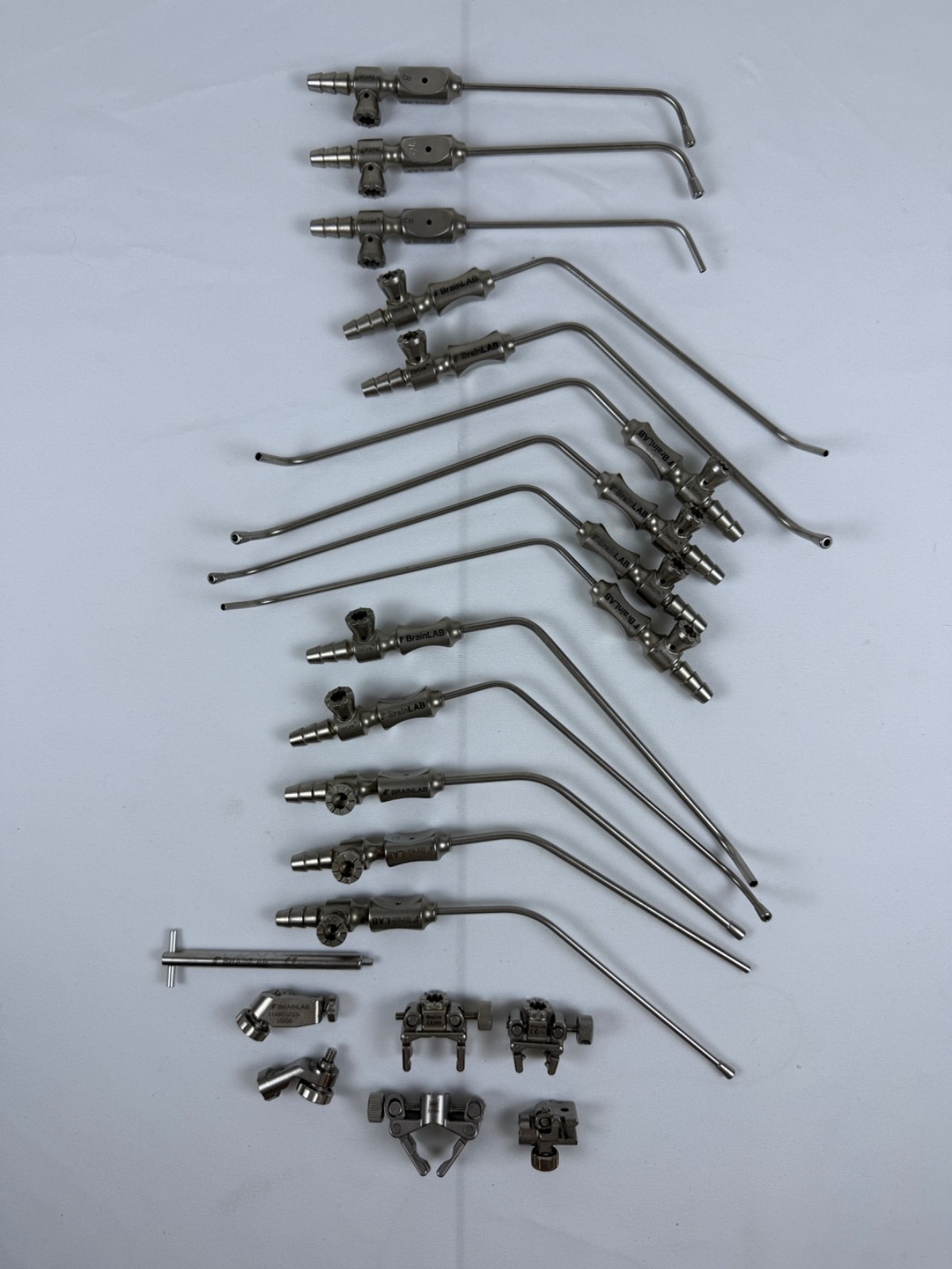 Set of 21 BrainLab 8Fr 10Fr Navigated Suction Tubes Pointers & Clamps ENT Neuro
