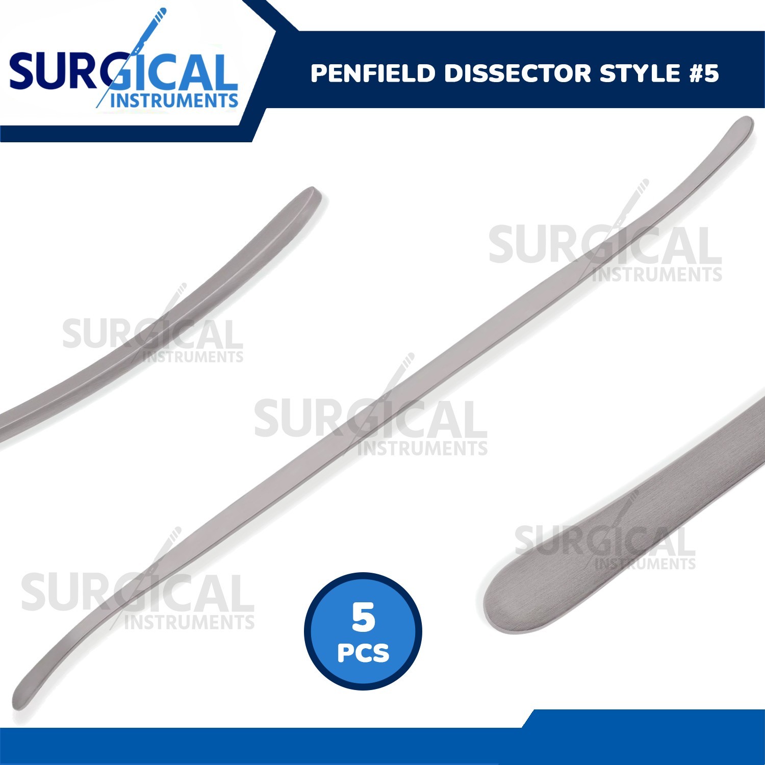 5 Pcs Penfield Dissector Style #5 Slightly Curved Blunt 7mm & 8mm Wide German Gr