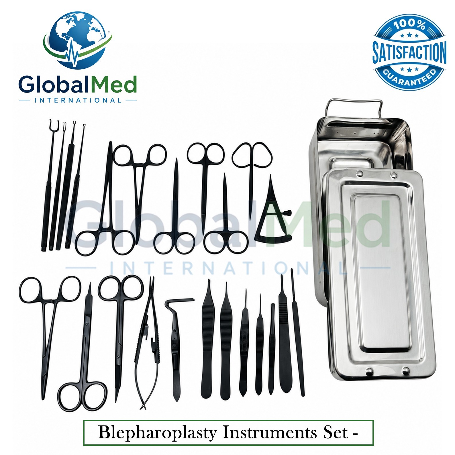Blepharoplasty Instruments Set – Black | Plastic & Eye Surgery Kit with Box