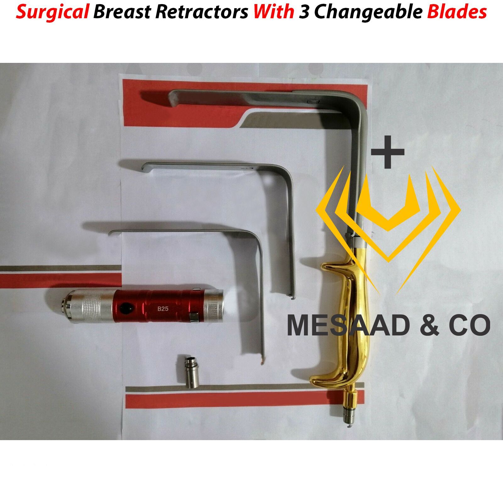 Plastic Surgery Surgical Breast Retractors With 3 Changeable Blades & Light