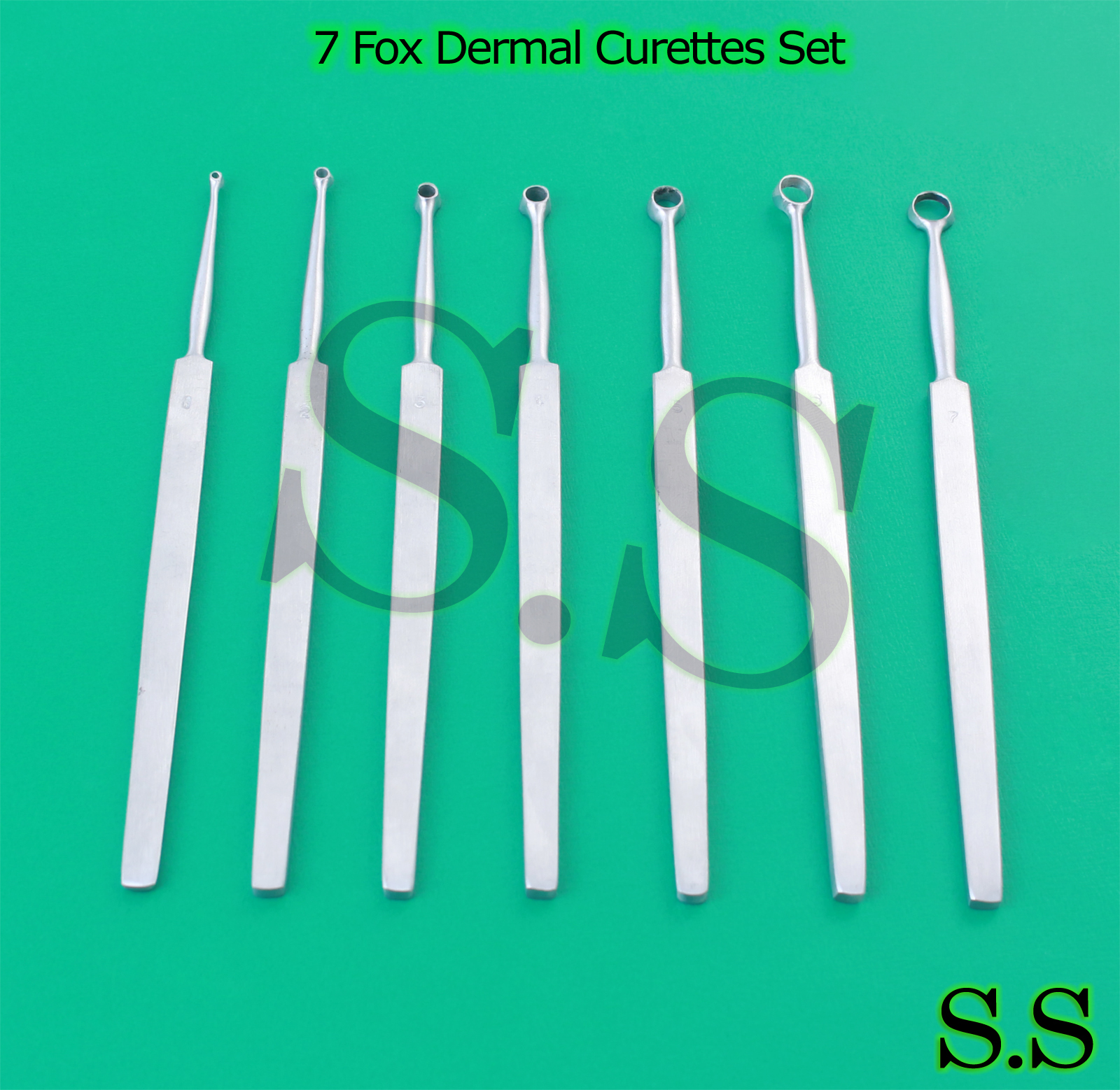 7 Fox Dermal Curettes Surgical ENT Medical Instruments 1,2,3,4, 5,6,7 mm”s