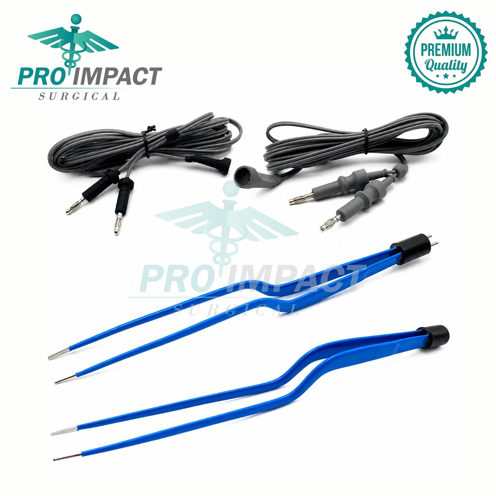 Bipolar Bayonet Forceps 1mm & 1.5mm x 20cm with Cables Set of 2 Surgical Electro