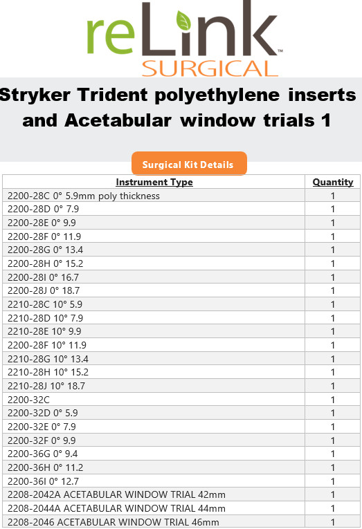 Stryker Trident Polyethylene Inserts & Acetabular Window Trials