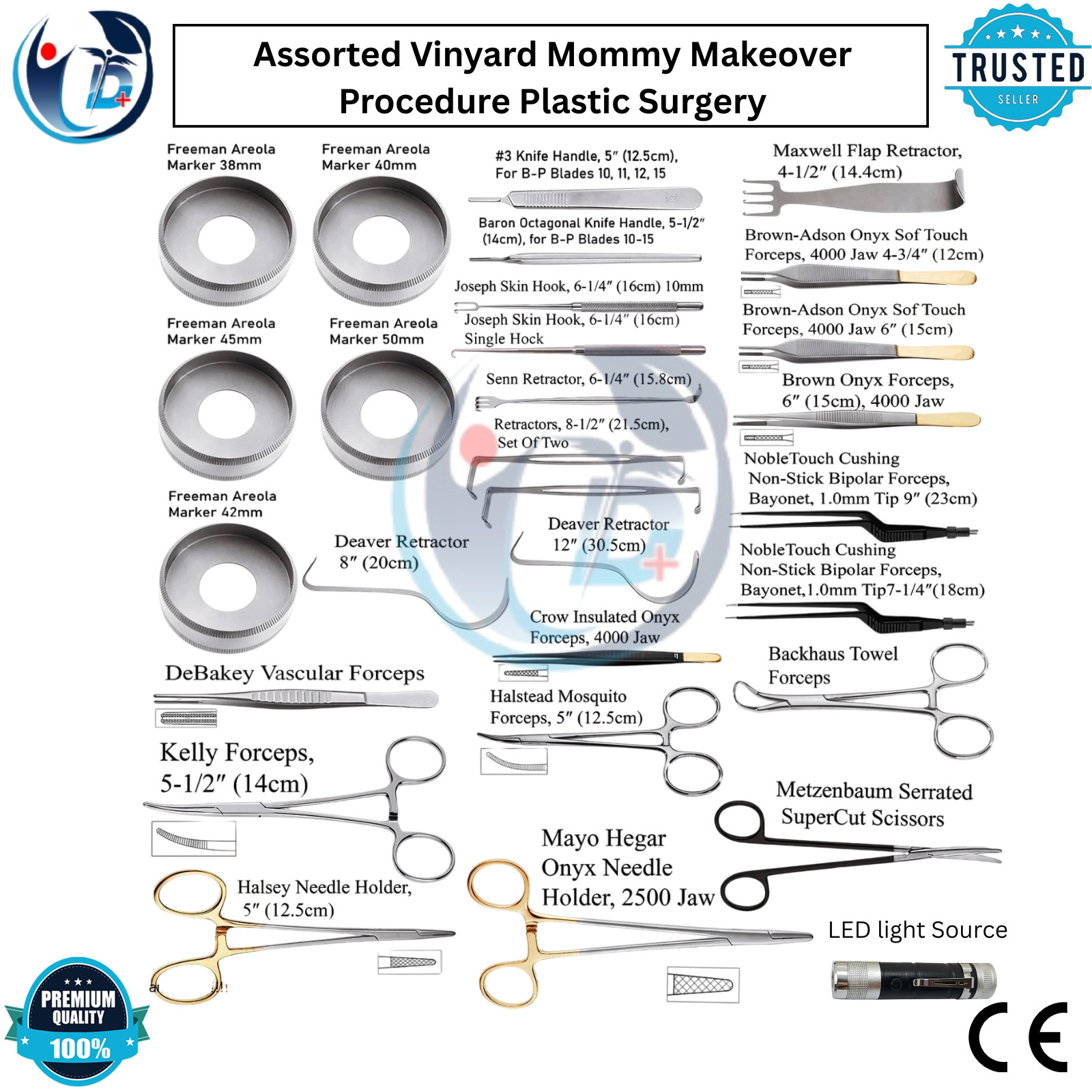 Assorted Vinyard Mommy Makeover Procedure Plastic Surgery Instruments Set of 28P
