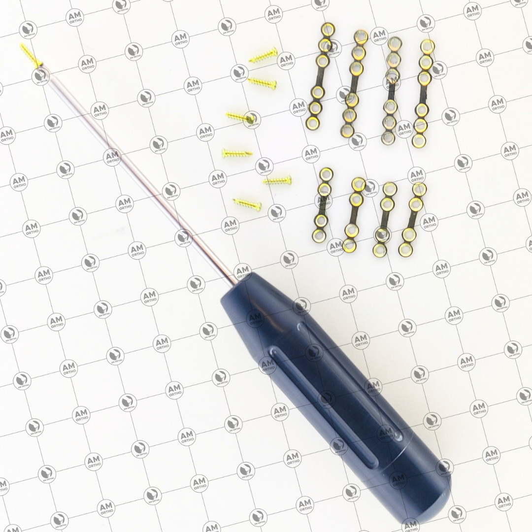 Straight Centre Space 2.0mm Mandible Plates with Crosshead Screws 39 Pcs Set Ti