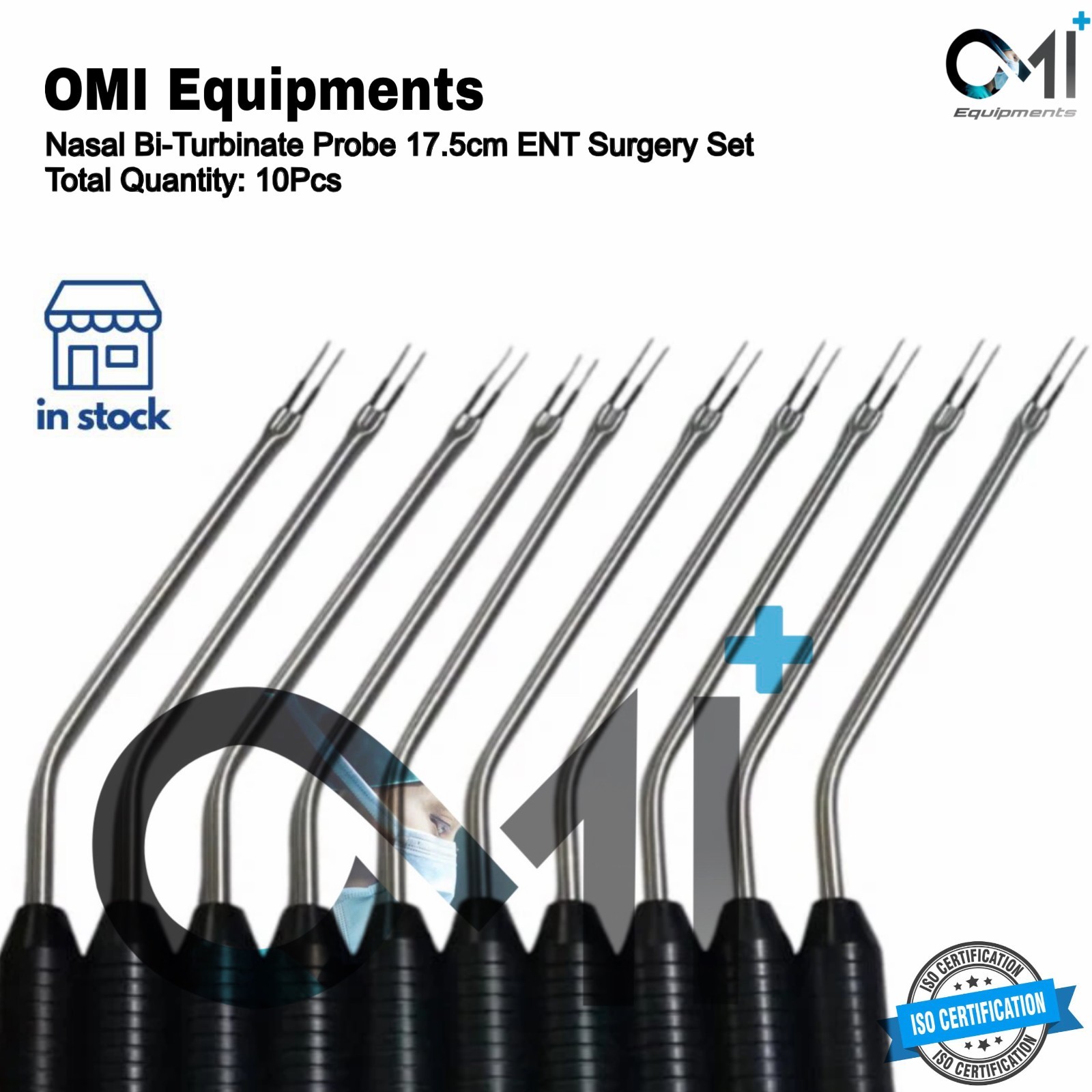 Nasal Bi-Turbinate Probe 17.5cm 10Pcs Electro Surgical ENT Surgery Bipolar Set