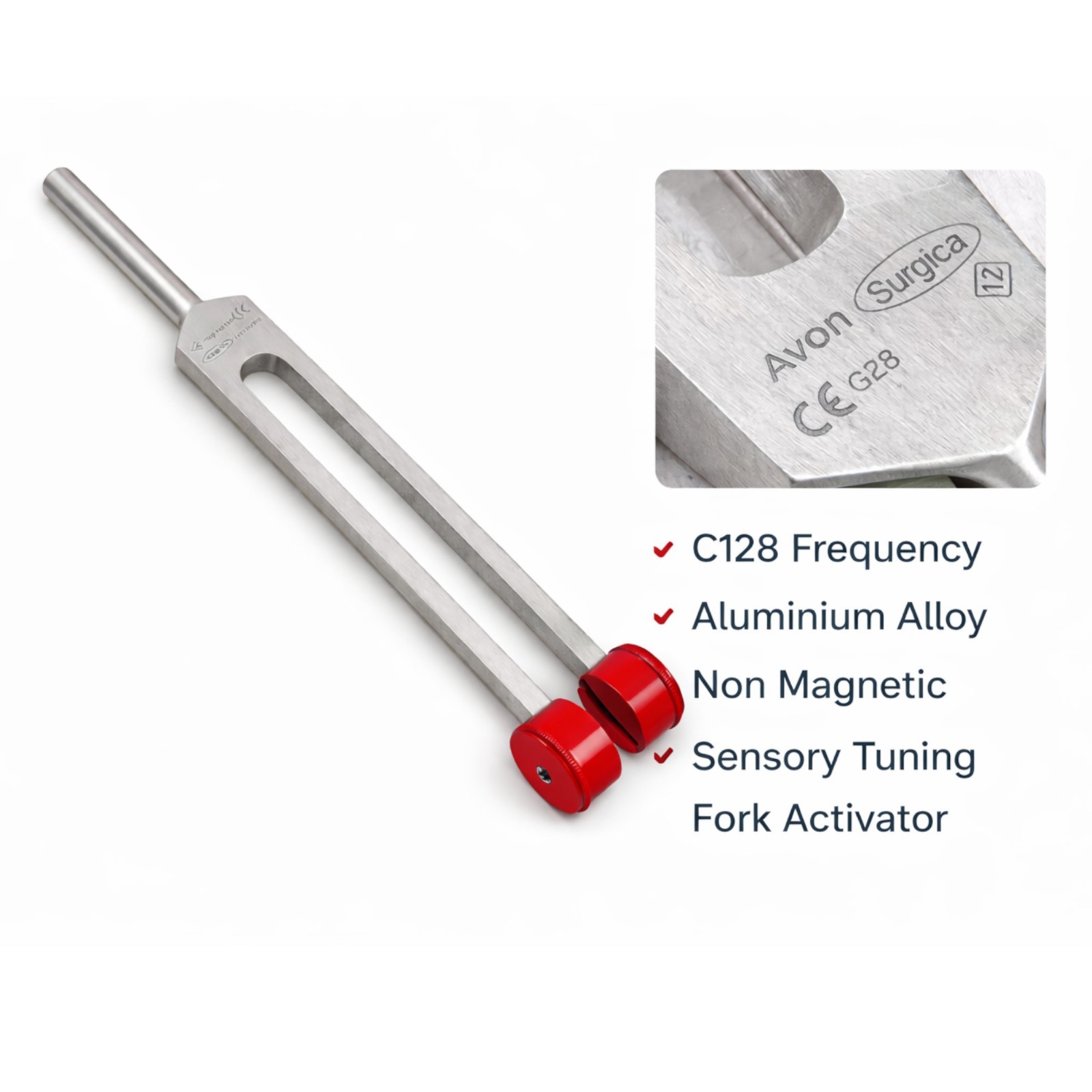 PREMIUM RED Tuning Fork With Weights – C 128 – SURGICAL MEDICAL INSTRUMENTS
