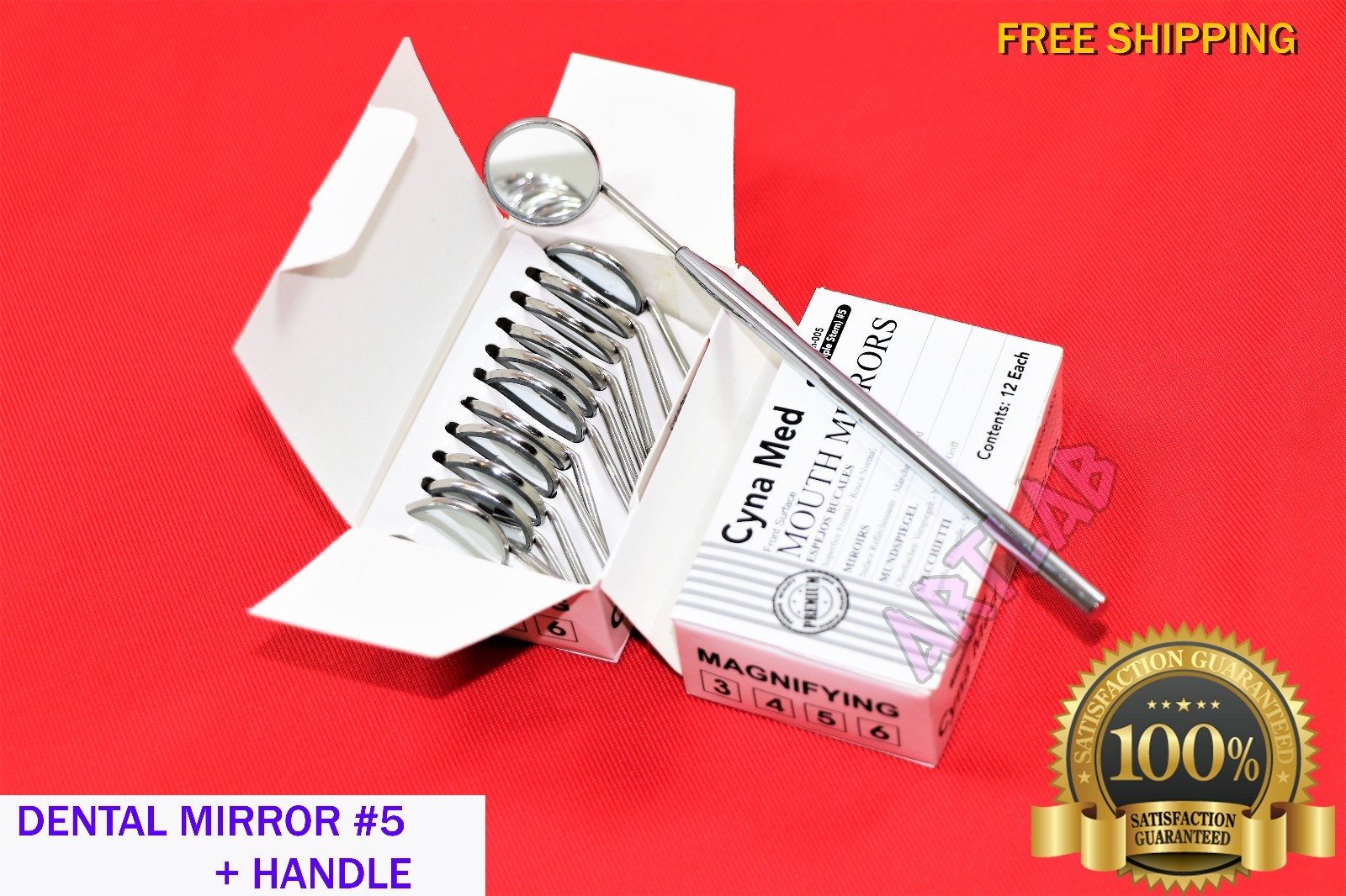 EXAMINATION DENTAL MIRROR #5 12 pcs + GERMAN HANDLE SURGICAL DENTAL INSTRUMENTS