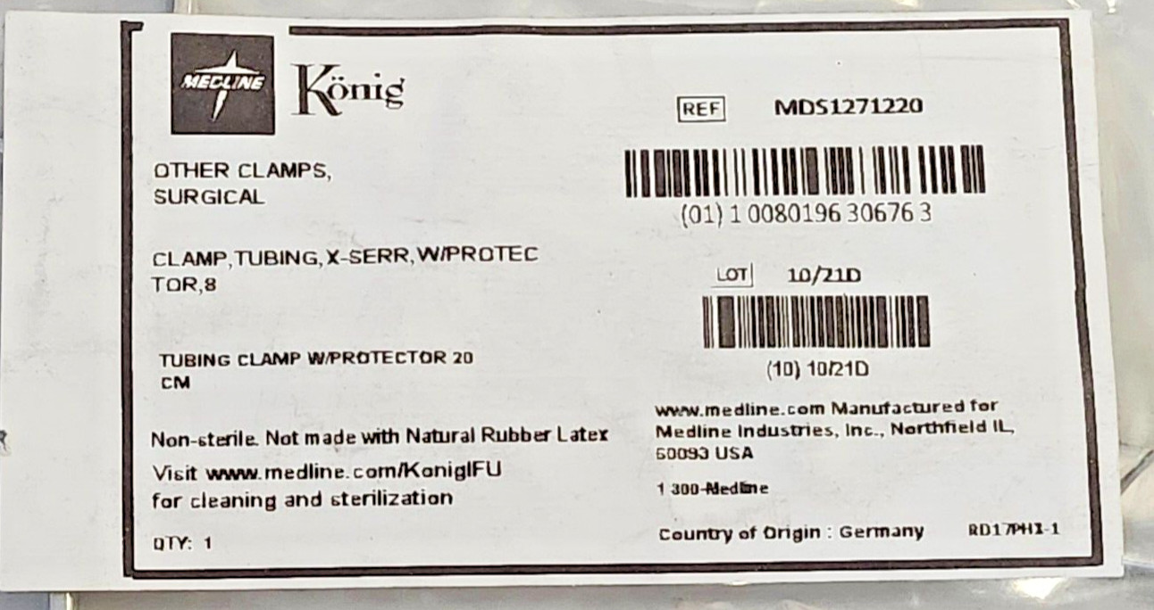Medline, Konig Tubing Clamp Forceps, Ratchet, Serrated, w/ Protector, 8″ – NEW