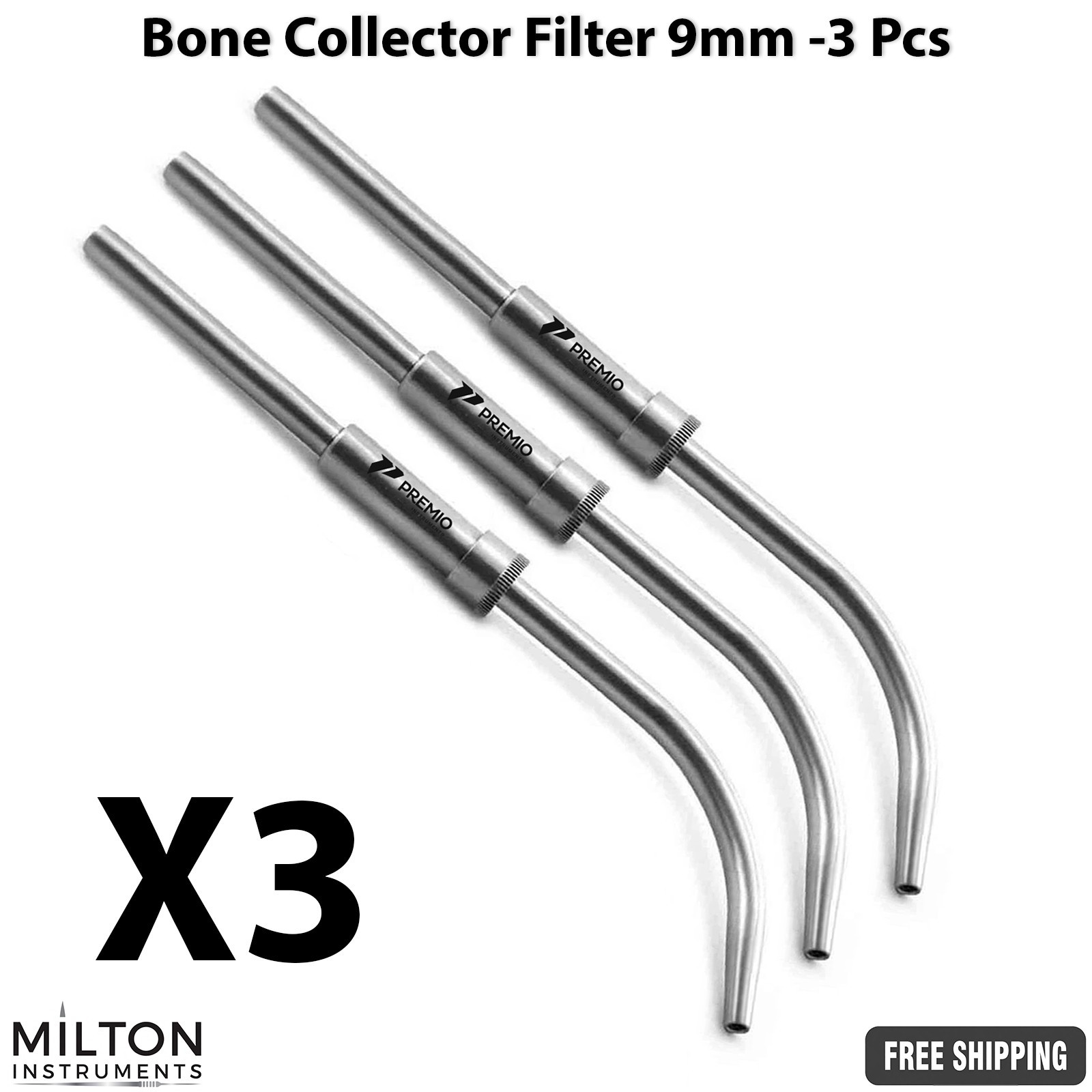 Set of 3 Dental Bone Collector 9mm Filter Implant Surgical Aspirator Tool